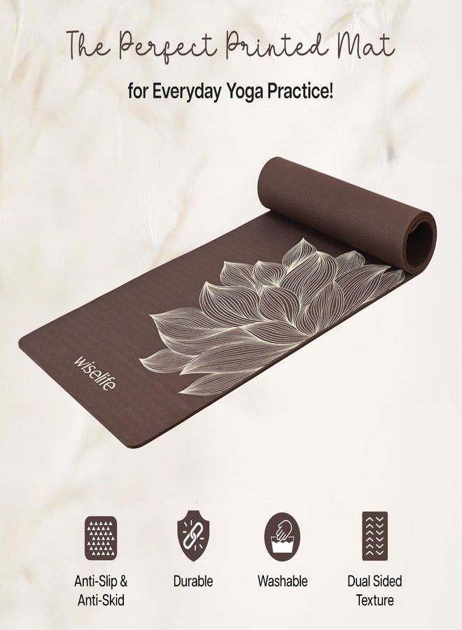 Wiselife tpe Printed 6MM Yoga Mat + Yoga Strap For Men, Women, Kids|Anti-Slip Extra thick, long & Wide Exercise Sports Mat For Workout, Fitness, Yoga, Gym, Home & Pilates (Lotus-Brown) - Image 5