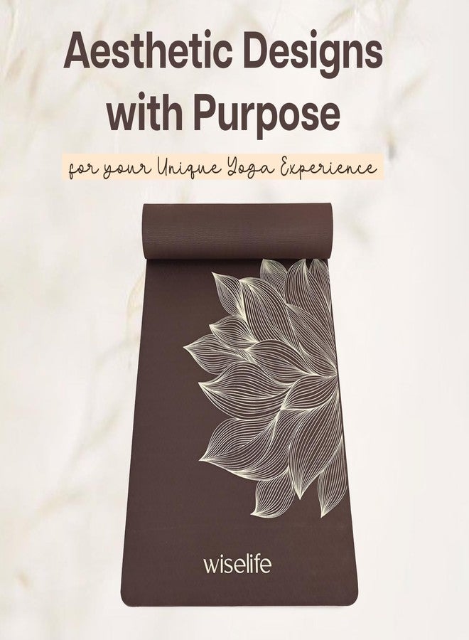 Wiselife tpe Printed 6MM Yoga Mat + Yoga Strap For Men, Women, Kids|Anti-Slip Extra thick, long & Wide Exercise Sports Mat For Workout, Fitness, Yoga, Gym, Home & Pilates (Lotus-Brown) - Image 3
