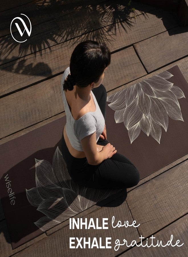 Wiselife tpe Printed 6MM Yoga Mat + Yoga Strap For Men, Women, Kids|Anti-Slip Extra thick, long & Wide Exercise Sports Mat For Workout, Fitness, Yoga, Gym, Home & Pilates (Lotus-Brown) - Image 4