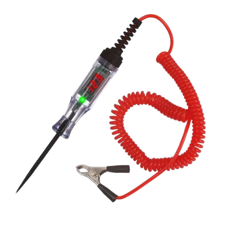 Digital Display Test Pen 3V-48V Red Spring Wire - LED Voltage Tester Automotive Diagnostic Tool for Auto Repair Circuit Fuse Testing - Image 1
