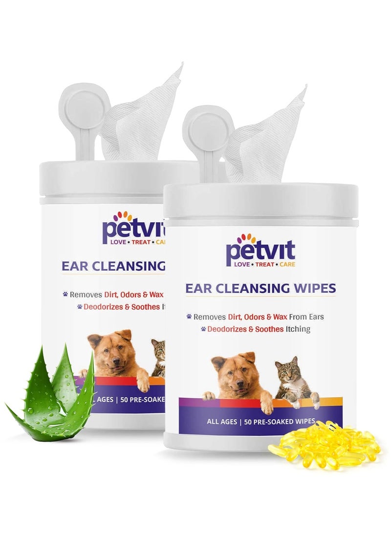 بيتفيت مناديل مبللة للكلاب لتنظيف أذن الكلاب مناديل مبللة لتنظيف أذن الكلاب للعناية بالكلاب بفيتامين هـ الصبار لتخفيف حكة الأذن برائحة منعشة 50 منديل عبوة من 2 - Image 1