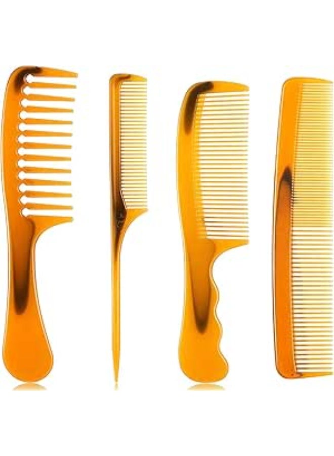 طقم أمشاط للشعر – 4 قطع باللون البني، بلاستيك عالي الجودة للرجال والنساء، أسنان ضيقة وواسعة لتسريح الشعر، تقسيمه وتصفيفه باحتراف - Image 1