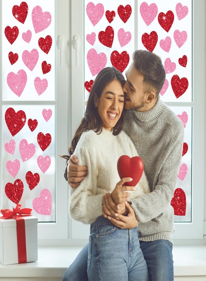 وولاين مجموعة ملصقات نوافذ على شكل قلوب لامعة من والين، 6 أوراق، لتزيين عيد الحب، قابلة لإعادة الاستخدام. - Image 5