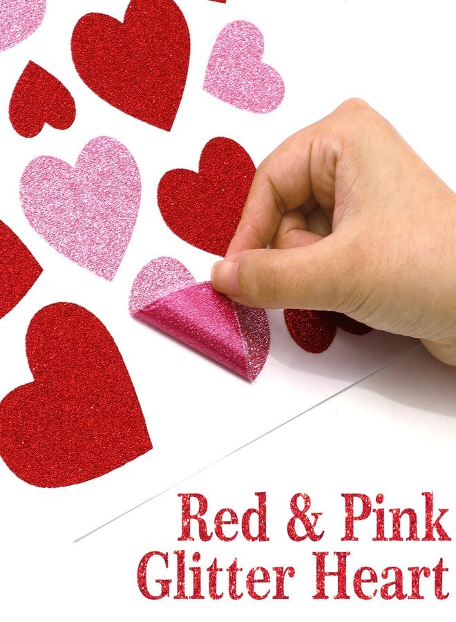 وولاين مجموعة ملصقات نوافذ على شكل قلوب لامعة من والين، 6 أوراق، لتزيين عيد الحب، قابلة لإعادة الاستخدام. - Image 3