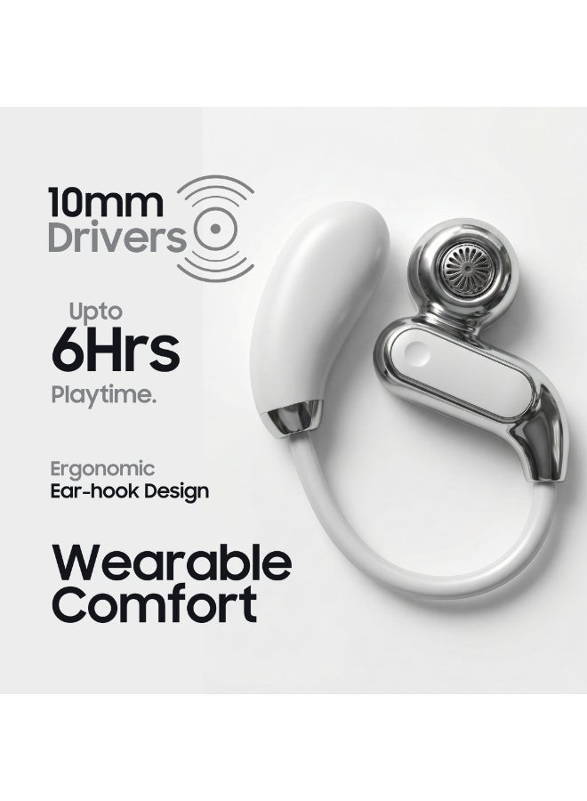 إلتقطه سماعات GRABIT G-RIZZ لاسلكية بتقنية البلوتوث بتصميم مفتوح الأذن، تعمل بتقنية توصيل الهواء، مناسبة للرياضة، مع صوت ستيريو عالي الدقة (أسود). - Image 4