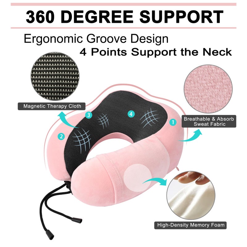 urnexttour Travel Pillow and Blanket Set Neck Pillows Travel Essentials with Sleep Mask for Airplane Car Memory Foam Pink - Image 4