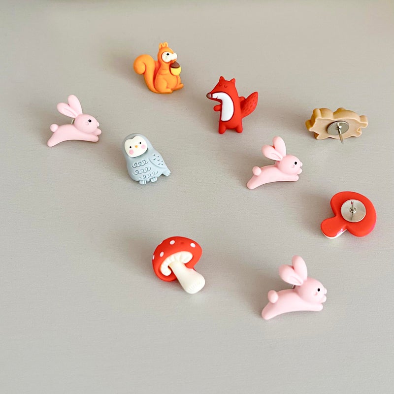 Supfoxer Animal Push Pins (Squirrel,Fox,Hedgehog,Rabbit,Bear,Owl,Mushroom) - Cute Resin Thumb Tacks for Bulletin Board, Cork Board, Office, School - 7 Styles Mixed Pack (30 PCS) - Image 5