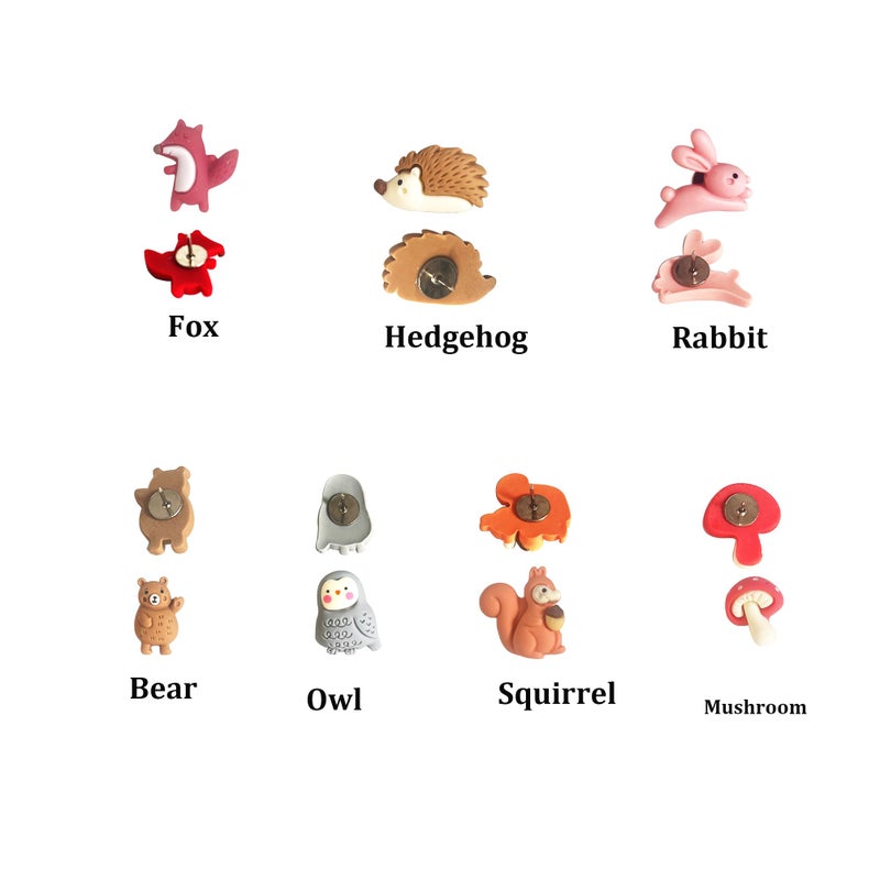 Supfoxer Animal Push Pins (Squirrel,Fox,Hedgehog,Rabbit,Bear,Owl,Mushroom) - Cute Resin Thumb Tacks for Bulletin Board, Cork Board, Office, School - 7 Styles Mixed Pack (30 PCS) - Image 2