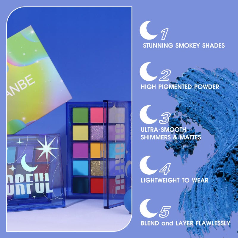 UCANBE Colorful Eyeshadow Palette, 15 Colors Vibrant Bright Shimmer Matte Metallic Neon Eye Makeup Pallet, Rainbow Green Pink Purple Orange Blue High Pigmented Sombras De Ojos Gift Kit - Image 2