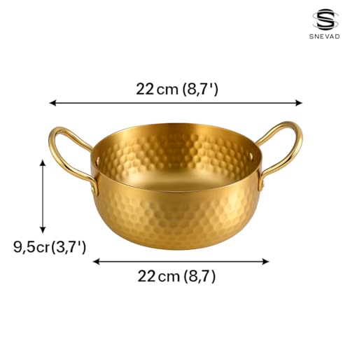 Snevad Pure Heavy Hammered Kadhai/Frying Pan with Handle Kadai Wok Pan for Cooking Serving Pot and Frying Cookware (2.5 Litter) Naturally Non-Stick Brass Serving Kadhai Golden - Image 3