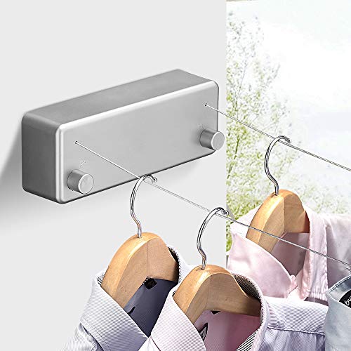 BESy Retractable Clothesline ABS case+Aluminum Dryer with Adjustable Stainless Steel Double Rope String Hotel Style Heavy Duty,Wall Mounted Method, 13.8 Feets,Silver - Image 2