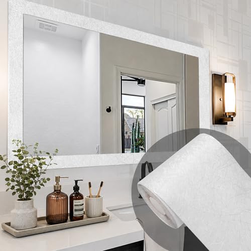 Avinyl 10M White Silk Mirror Border Peel and Stick for Bathroom Decor Waterproof Mirror Frame Tape Peel and Stick Border Trim Self Adhesive Wallpaper Removable Kitchen Decor 393 x 393 - Image 1