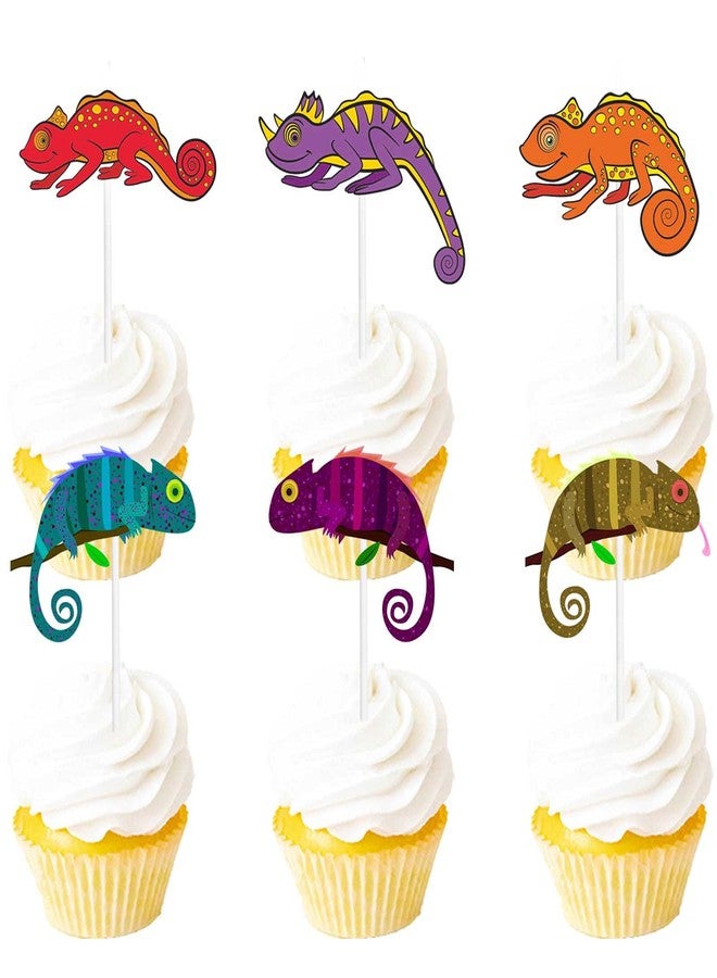 LETLIMIT 18pcs Glitter Dessert Cupcake Topper Chameleon Baby Shower Theme Decorations Boy Girl Happy Birthday Party Decor Supplies - Image 1