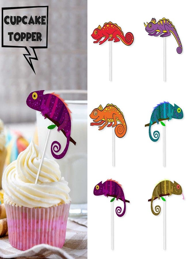 LETLIMIT 18pcs Glitter Dessert Cupcake Topper Chameleon Baby Shower Theme Decorations Boy Girl Happy Birthday Party Decor Supplies - Image 2