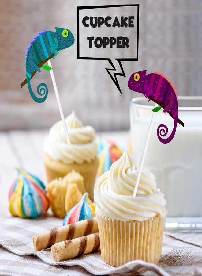 LETLIMIT 18pcs Glitter Dessert Cupcake Topper Chameleon Baby Shower Theme Decorations Boy Girl Happy Birthday Party Decor Supplies - Image 5