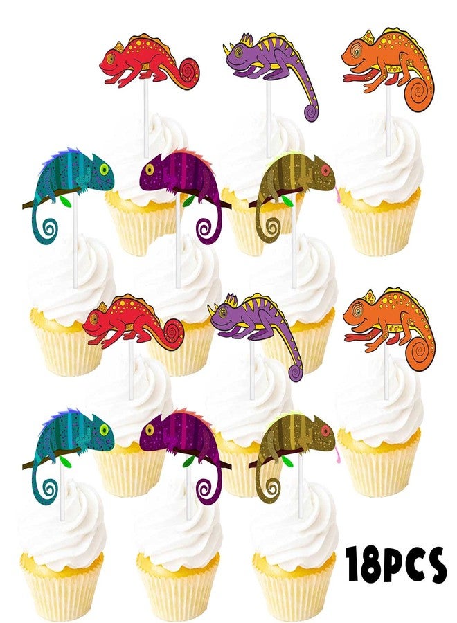 LETLIMIT 18pcs Glitter Dessert Cupcake Topper Chameleon Baby Shower Theme Decorations Boy Girl Happy Birthday Party Decor Supplies - Image 3