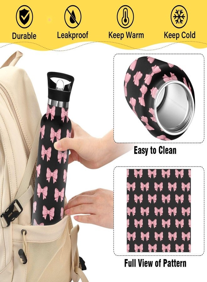 ATTX Pink Black Bows Water Bottle with Straw Lid, 20oz Stainless Steel Cup Insulated Tumbler for Travel, Outdoors - Image 4