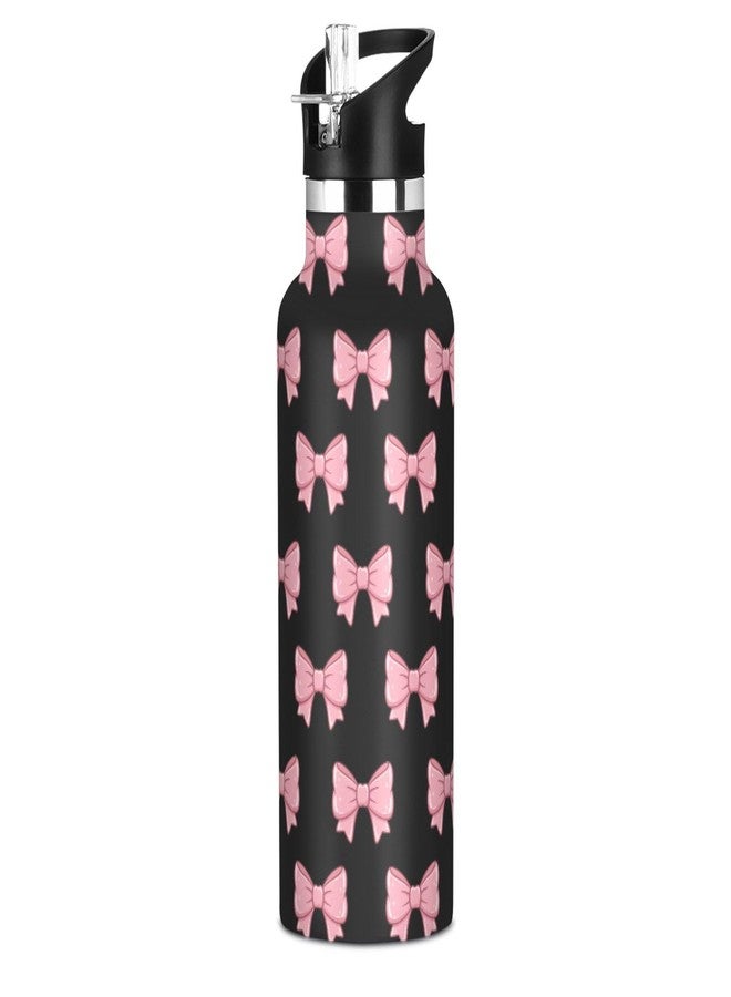 ATTX Pink Black Bows Water Bottle with Straw Lid, 20oz Stainless Steel Cup Insulated Tumbler for Travel, Outdoors - Image 1