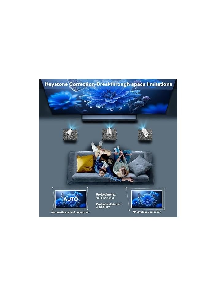 جهاز بروجكتور صغير محمول 4K 1080P FHD متوافق مع اندرويد 11 ونتفليكس يدعم واي فاي 6، بلوتوث 5.0، دوران 180 درجة، جهاز بروجكتور للعرض المسرح المنزلي الصغير مع تصحيح تلقائي للانحراف - Image 2