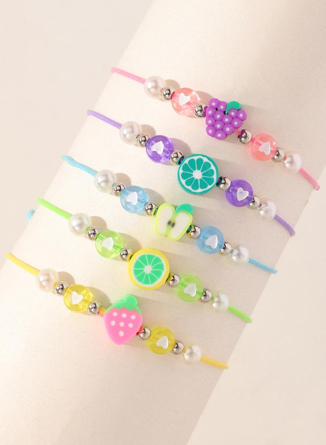Take Two Pack of 5 - Girls Multi-Color Fruit and Pearl Bracelets - Image 2