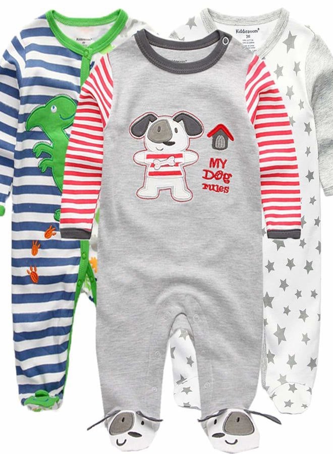 Kiddiezoom Unisex Baby Sleep & Play, Organic One-Piece Romper-Jumpsuit PJ, Snap Front Footed Pajama 3-Pack - Image 1