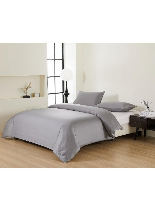 PanaX Pure Cotton Duvet Cover 220X220Cm With 2 Pillow Case 50X75Cm With 4 Hem Light Grey Queen - Image 1