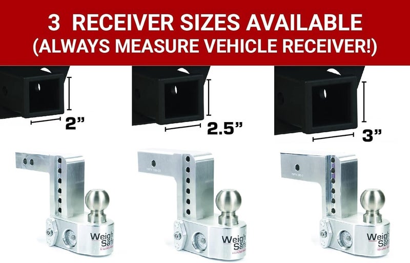 Weigh Safe Adjustable Trailer Hitch Ball Mount - 6" Drop Hitch for 2.5" Receiver w/ 2 pc Keyed Alike Lock Set, Premium Aluminum Trailer Tow Hitch w/ Built in Weight Scale for Anti Sway, 18,500 lbs GTW - Image 5