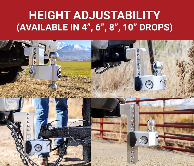 Weigh Safe Adjustable Trailer Hitch Ball Mount - 6" Drop Hitch for 2.5" Receiver w/ 2 pc Keyed Alike Lock Set, Premium Aluminum Trailer Tow Hitch w/ Built in Weight Scale for Anti Sway, 18,500 lbs GTW - Image 3