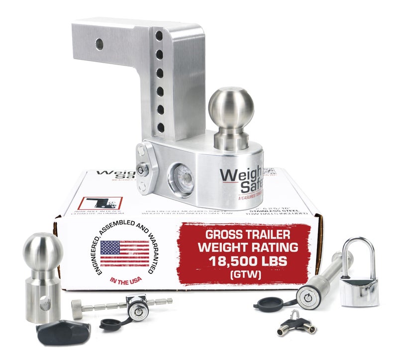 Weigh Safe Adjustable Trailer Hitch Ball Mount - 6" Drop Hitch for 2.5" Receiver w/ 2 pc Keyed Alike Lock Set, Premium Aluminum Trailer Tow Hitch w/ Built in Weight Scale for Anti Sway, 18,500 lbs GTW - Image 1