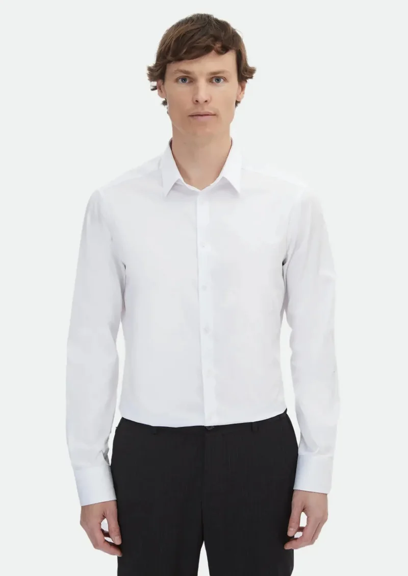 RAMSEY White Plain Super Slim Fit Weaving Classical 100% Cotton Shirt
