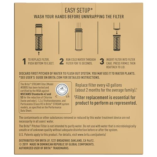 Brita Stream Pitcher Water Filter for Pitchers and Dispensers, BPA-Free, Replaces 1,800 Plastic Water Bottles a Year, Lasts Two Months or 40 Gallons, Includes 2 Filters - Image 2