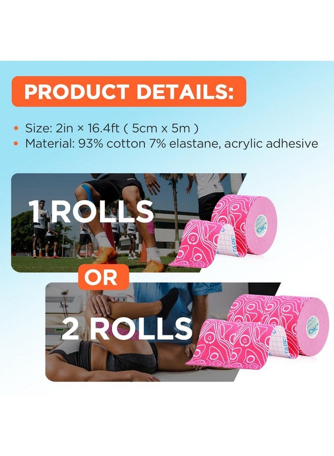 OK TAPE OK TAPE PRO Kinesiology Tape, 2inch x Long Roll 16ft Free Cut Tape, Elastic Athletic Tape Therapeutic Latex Free, 2 Rolls Pink+White - Image 2