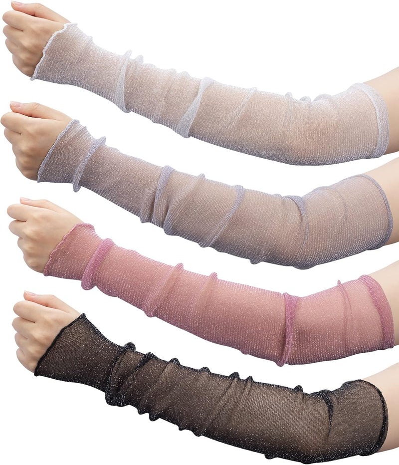 MAKINGTEC Summer Ice Silk Sleeve Lace Sunscreen UV Protection Leg Socks Dual-purpose Sleeves, Suitable for Party Outdoor Sports (4 Pairs Black/White/Grey/Pink) - Image 1