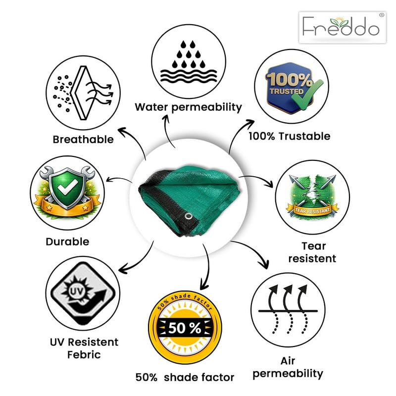 FREDDO Multipurpose HDPE Shade Net/Agro Net/Green Mesh for Balcony, Plants, Fencing, Terrace & Garden/Durable/Heavy Duty/UV Stabilized 50% Sun Protection (Green Color) (10 ft x 10 ft) - Image 3