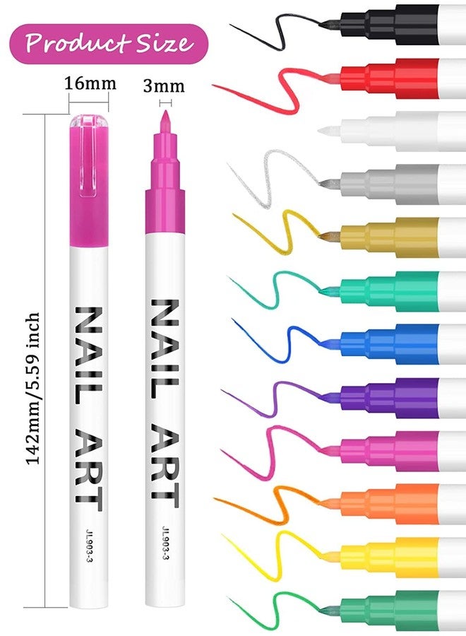 Jubilant 12 Color 3D Nail Art Pens Set, Nail Point Graffiti Dotting Pen Drawing Painting Liner Brush,DIY Nail Art - Image 2