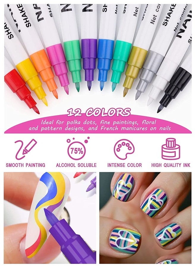 Jubilant 12 Color 3D Nail Art Pens Set, Nail Point Graffiti Dotting Pen Drawing Painting Liner Brush,DIY Nail Art - Image 3