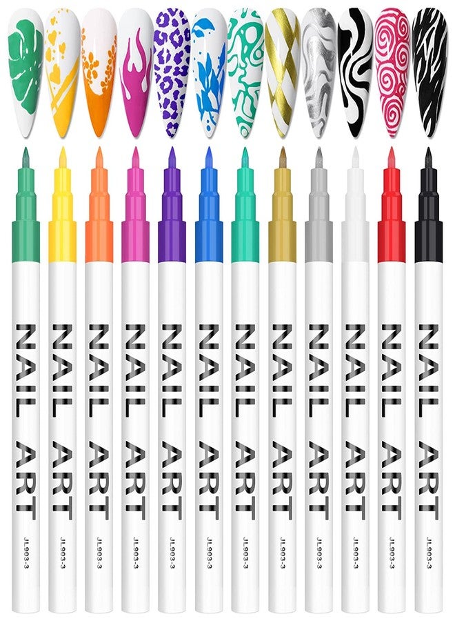 Jubilant 12 Color 3D Nail Art Pens Set, Nail Point Graffiti Dotting Pen Drawing Painting Liner Brush,DIY Nail Art - Image 1