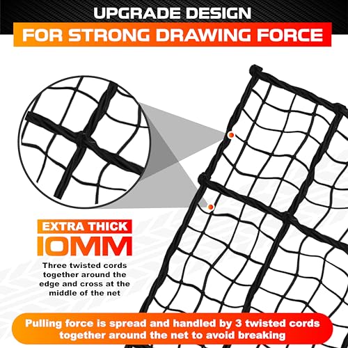 PAMAZY [Premium] 5'x7' Heavy Duty Cargo Net Stretches to 10' x 14', Extra Thick 10mm Cord Bungee Cargo Netting for Pickup Truck Bed, Roof Rack Net & 12 PCS Steel Carabiners - Image 3