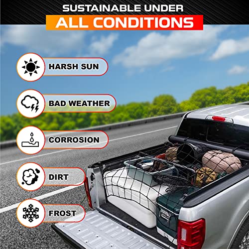 PAMAZY [Premium] 5'x7' Heavy Duty Cargo Net Stretches to 10' x 14', Extra Thick 10mm Cord Bungee Cargo Netting for Pickup Truck Bed, Roof Rack Net & 12 PCS Steel Carabiners - Image 5
