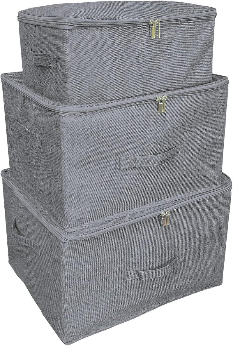 Canvas Storage Bags with Zipper, Set of 3, Foldable - Image 1