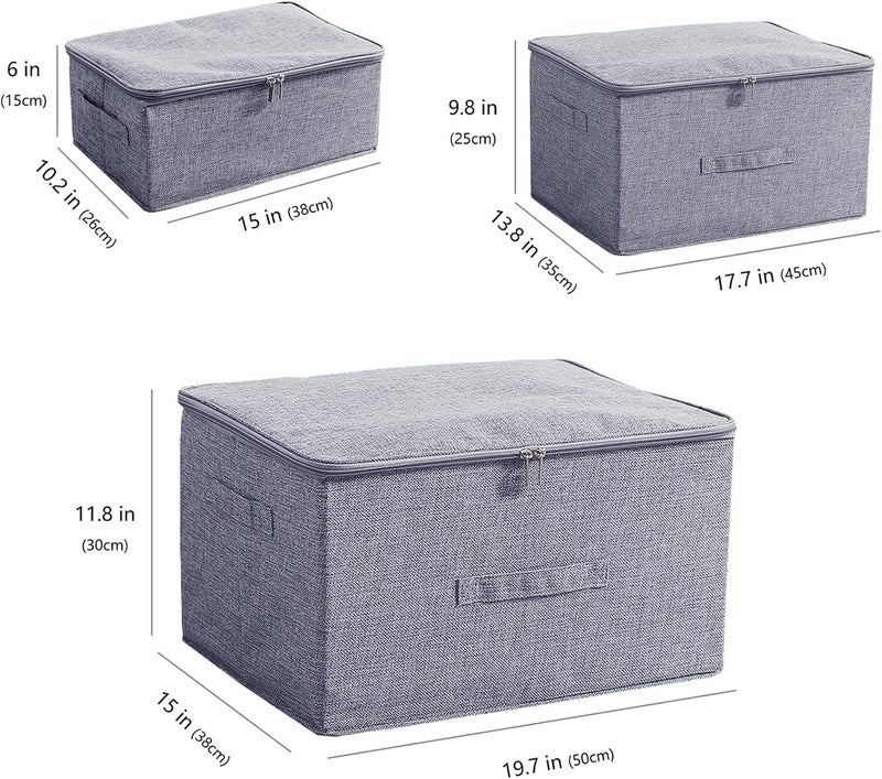 Canvas Storage Bags with Zipper, Set of 3, Foldable - Image 3