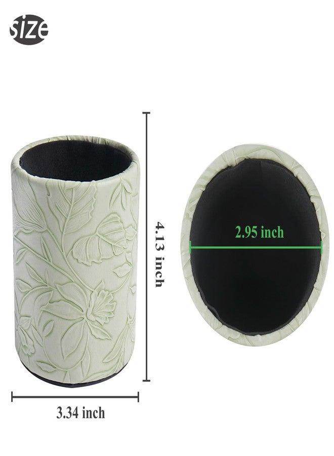 Haecsfl PU Leather Pen Holder Round Flash Makeup Brush Holder Desktop Pencil Storage Holder Gift for Desk Office Classroom Home(1-Carved Green) - Image 4