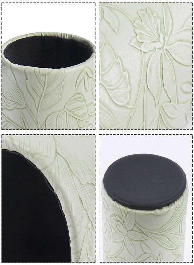 Haecsfl PU Leather Pen Holder Round Flash Makeup Brush Holder Desktop Pencil Storage Holder Gift for Desk Office Classroom Home(1-Carved Green) - Image 5