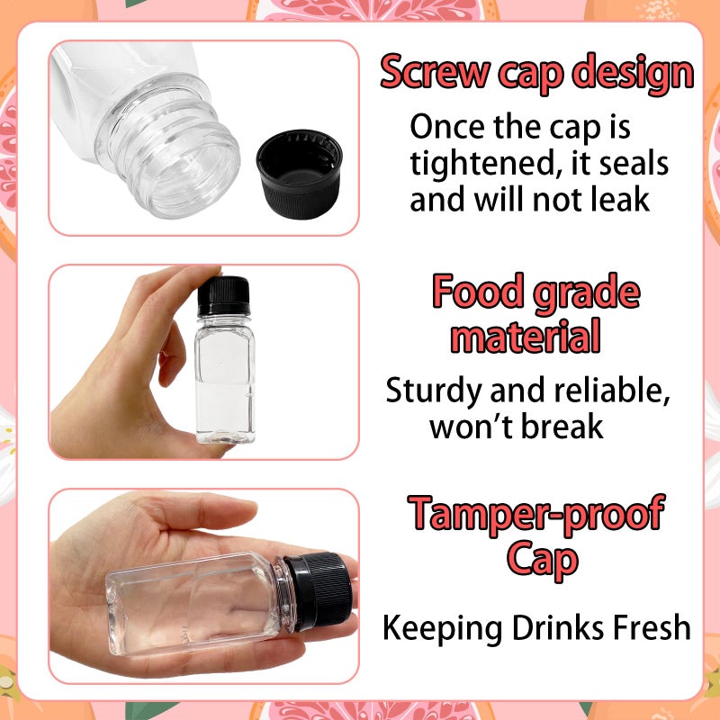 Haawooky 12 Pcs 2oz Small Shot Bottles with Black Caps,Plastic Ginger Shots Containers with 4 Funnels,Clear Empty Plastic Juice Bottles for Juice, Milk and Other Beverages - Image 3
