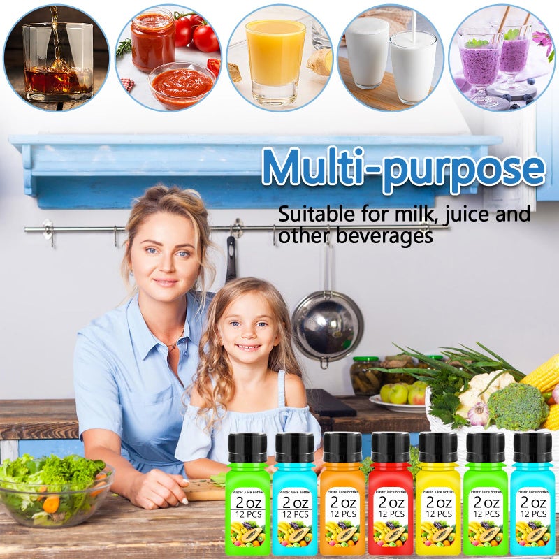 Haawooky 12 Pcs 2oz Small Shot Bottles with Black Caps,Plastic Ginger Shots Containers with 4 Funnels,Clear Empty Plastic Juice Bottles for Juice, Milk and Other Beverages - Image 5