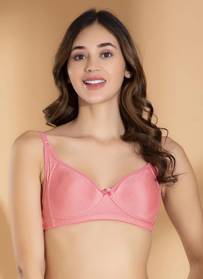 كلوفيا Clovia Non-Padded Non-Wired Full Coverage T-shirt Bra in Peach Pink - Cotton
