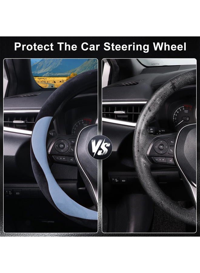 Cofit Furry Car Steering Wheel Cover, Universal Winter Steering Wheel Cover, Non-Slip Steering Wheel Cover with Central Marking Car Accessories, M 37-38 cm, Black and Blue - Image 3