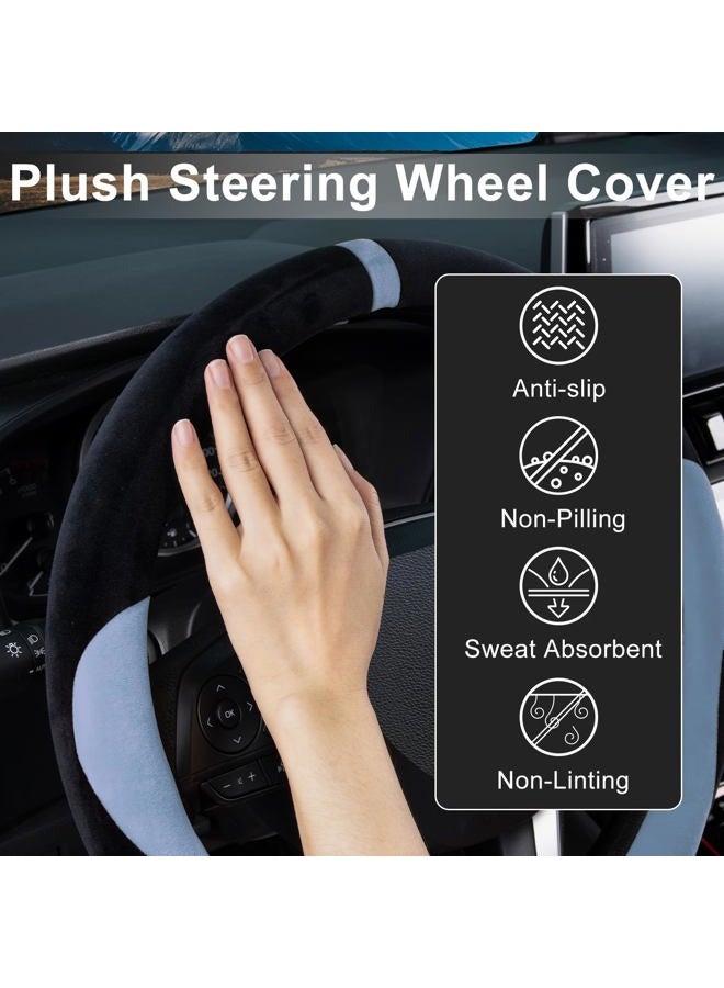 Cofit Furry Car Steering Wheel Cover, Universal Winter Steering Wheel Cover, Non-Slip Steering Wheel Cover with Central Marking Car Accessories, M 37-38 cm, Black and Blue - Image 5
