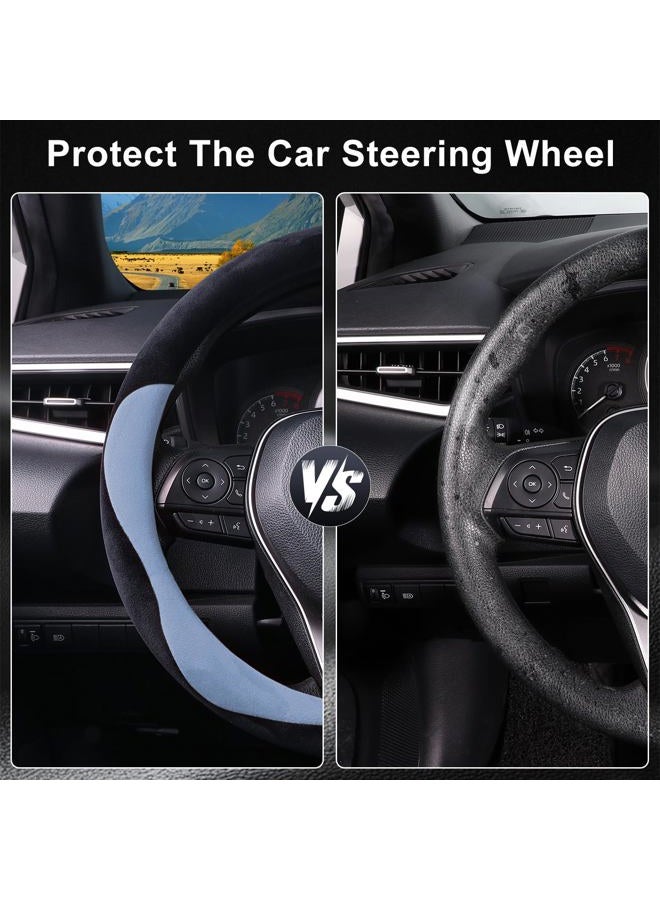 Cofit Furry Car Steering Wheel Cover, Universal Winter Steering Wheel Cover, Non-Slip Steering Wheel Cover with Central Marking Car Accessories, M 37-38 cm, Black and Blue - Image 4