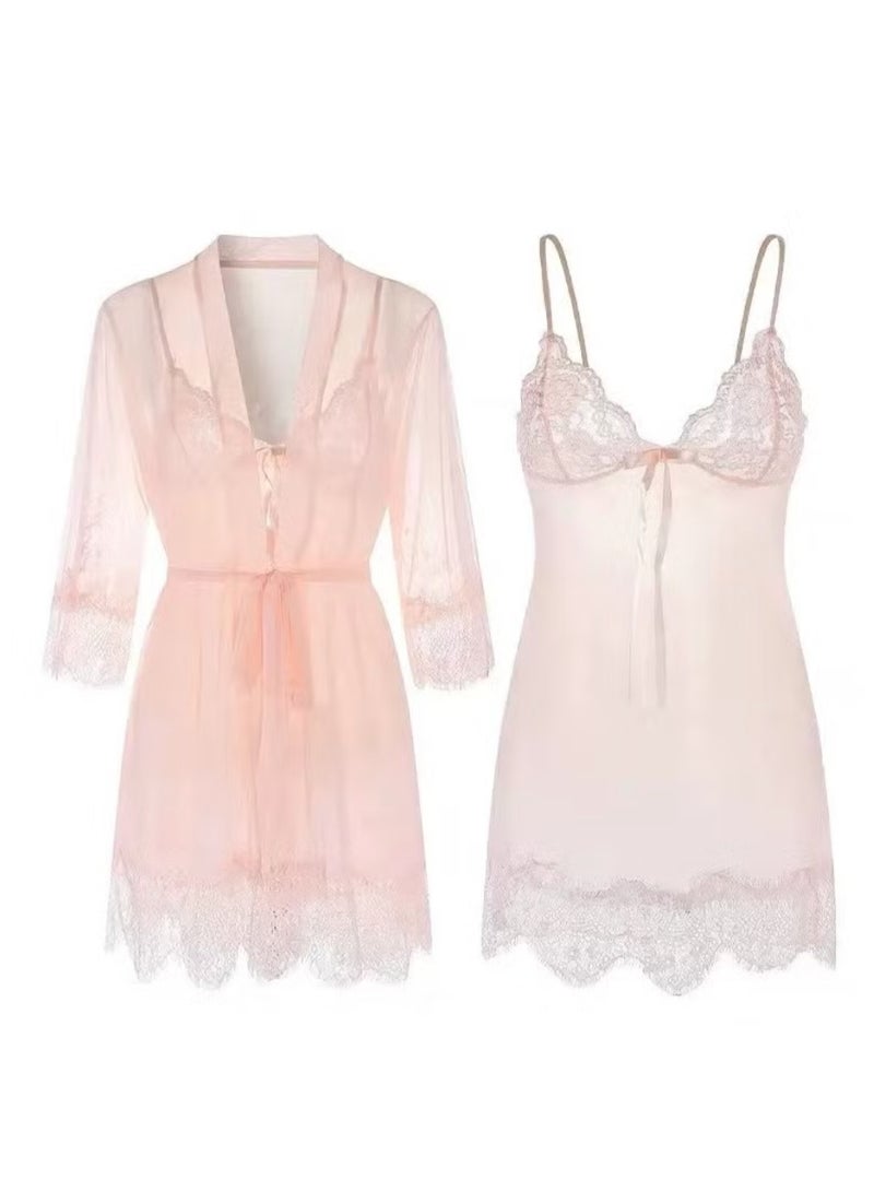 Women Lace Front Closure V Neck Nightwear Mesh with Adjustable Strap Sleepwear Nighty Lingerie Fit to XS- Medium No: 3010